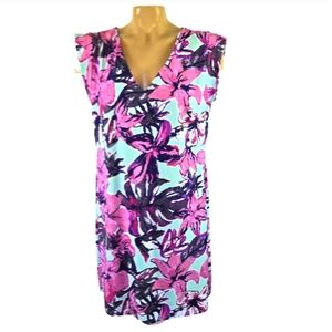 ARYEH Sundress Floral Cap Sleeve V Neck Pullover Pink And Mint Green Large UPF50